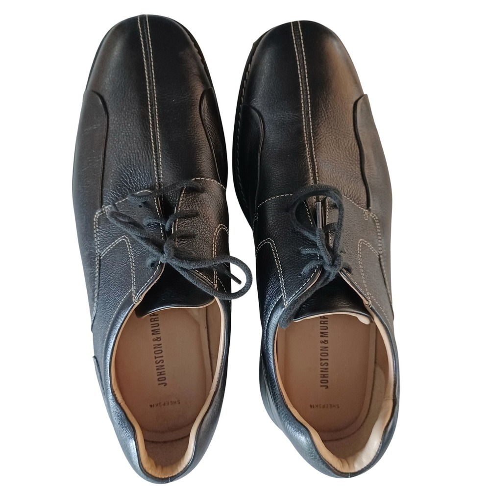 Johnston & Murphy Mens Black Pebbled Leather Split Toe Oxfords 20-7222 Size 12 M - Picture 2 of 13